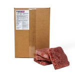 RawFedK9 PMR Beef box with beef patties displayed in front, highlighting fresh raw dog food ready to serve.