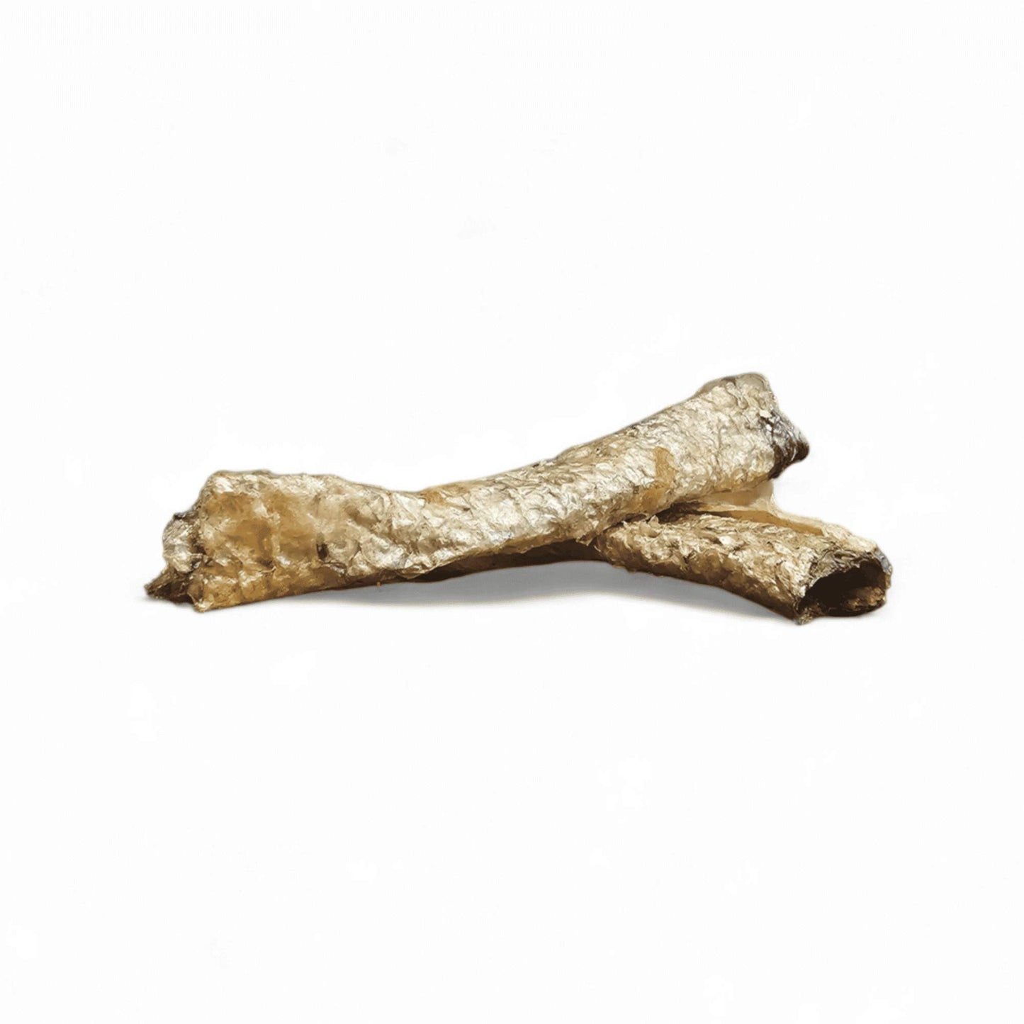 RawFedK9 rolled salmon skin chews displayed on a white background, featuring natural, omega-3 rich single-ingredient treats for dogs.
