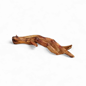 RawFedK9 dehydrated duck feet displayed on a white background, featuring natural, crunchy single-ingredient treats for dogs.
