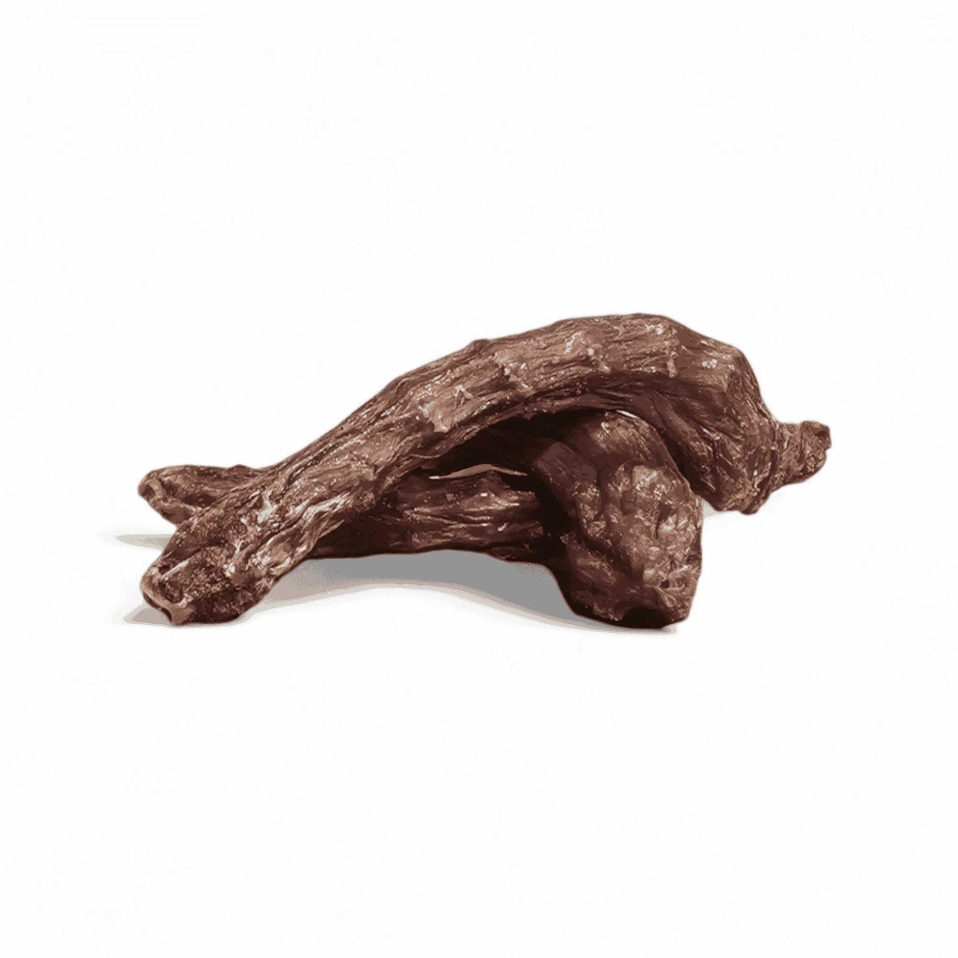 RawFedK9 dehydrated chicken necks displayed on a white background, showcasing natural, single-ingredient raw meaty bone treats for dogs.